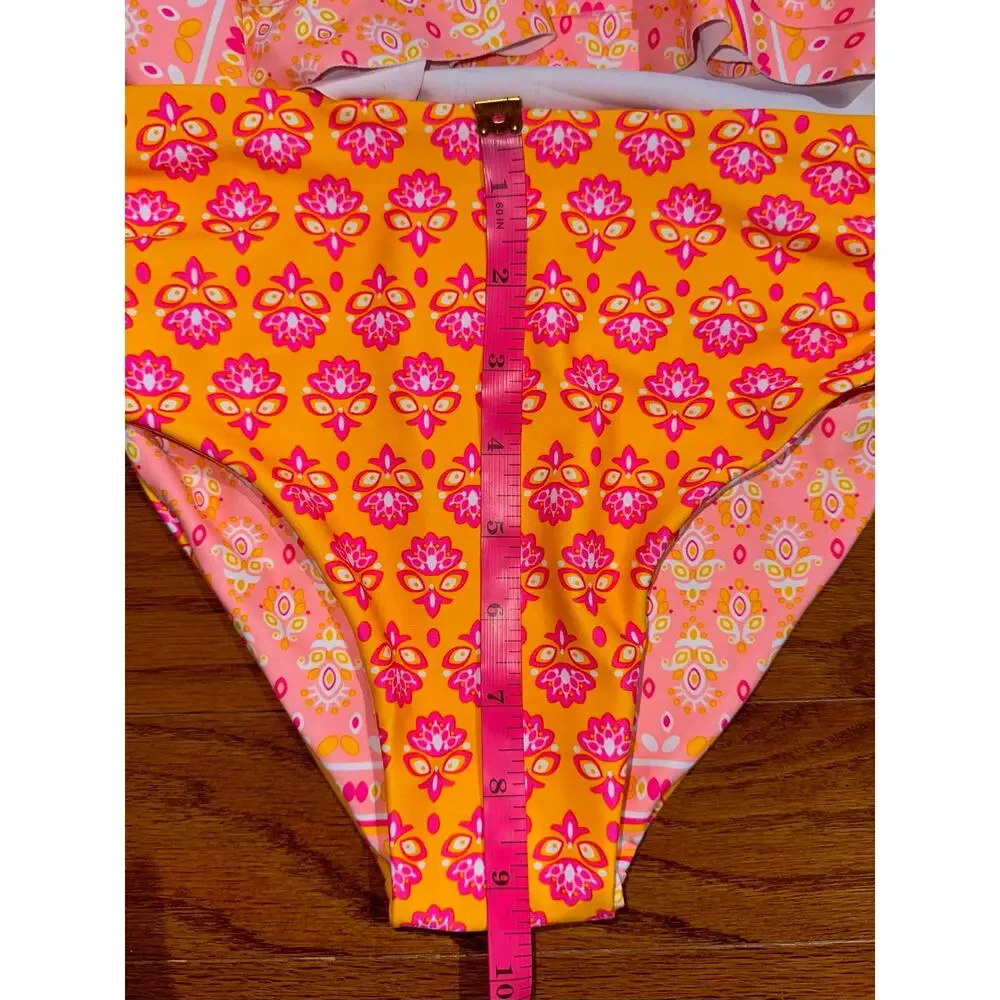 NWT Nicole Miller Girls Pink Orange Paisley 2-Piece Bikini Swim Set Size XL 14